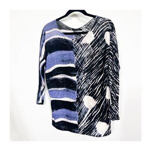 Nic + Zoe Womens Pullover Dolman Sweater Small Purple Animal Print Linen Blend